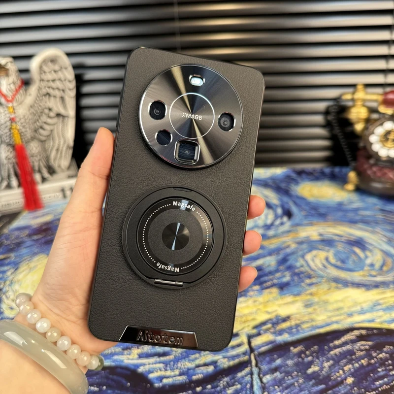 【360°旋转支架+星光艺术皮纹】适用华为Mate60Pro手机壳多功能防摔