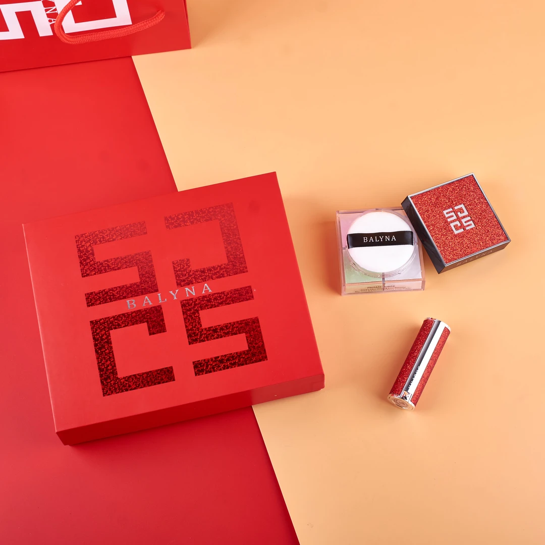 官方正品散粉四宫格定妆粉➕口红套装定妆粉控油持久口红上色高端