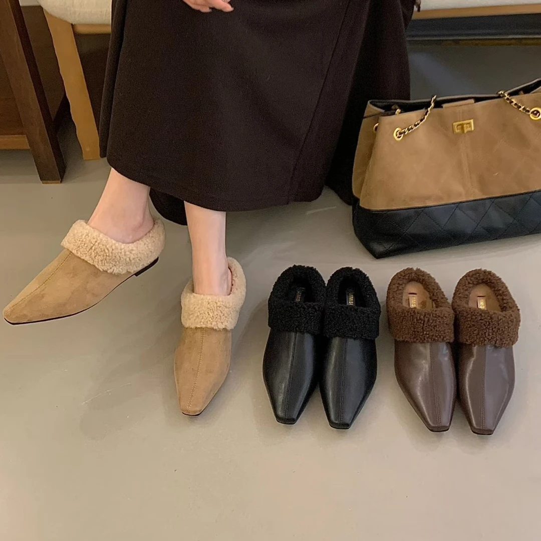 【小暖炉】复古小方头一脚蹬加绒保暖玛丽珍小皮鞋内增高单鞋