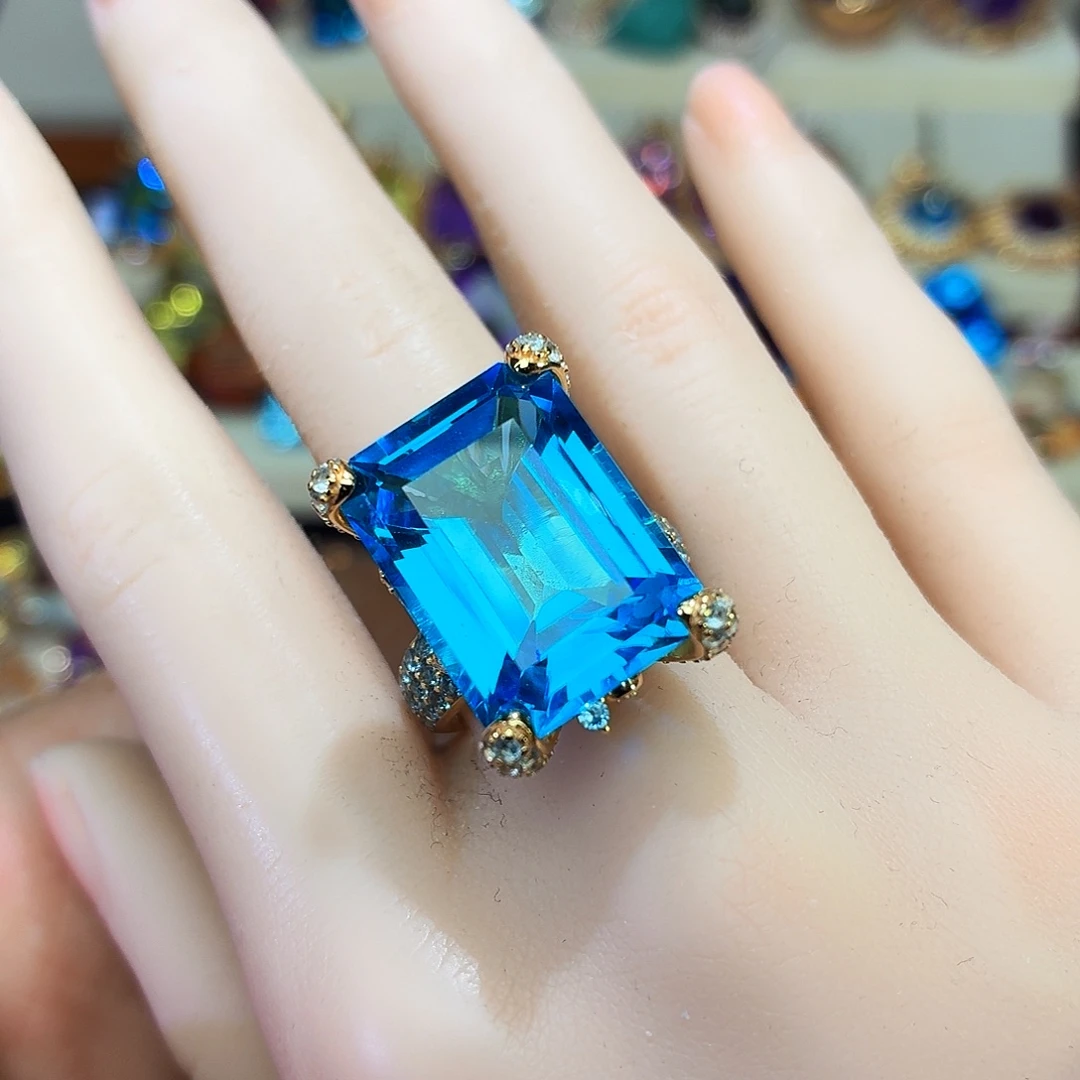 银S925镶嵌戒指托帕石