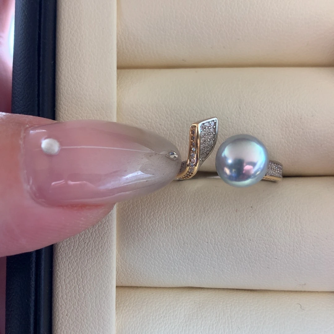 银S925镶嵌戒指海水珍珠