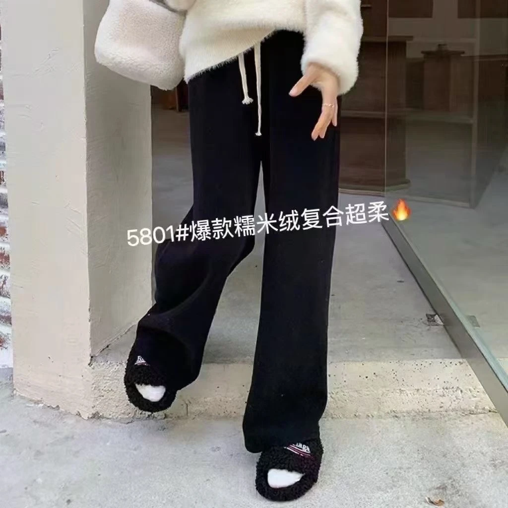 【杨老板精选阔腿裤】女冬加绒加厚高腰垂坠加长拖地糯米阔腿裤