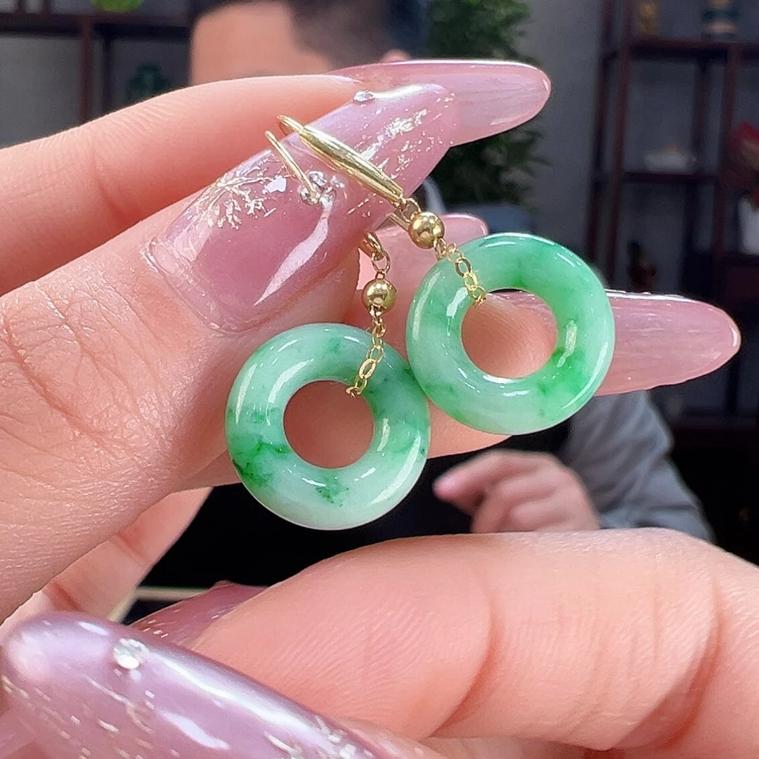 翡翠耳环18K金镶嵌耳环79