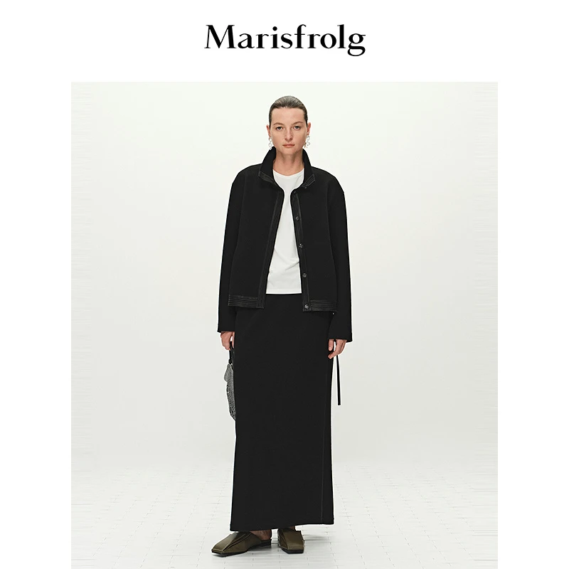 【智型外套】玛丝菲尔黑色长袖运动针织休闲女士外套A1FZ10228