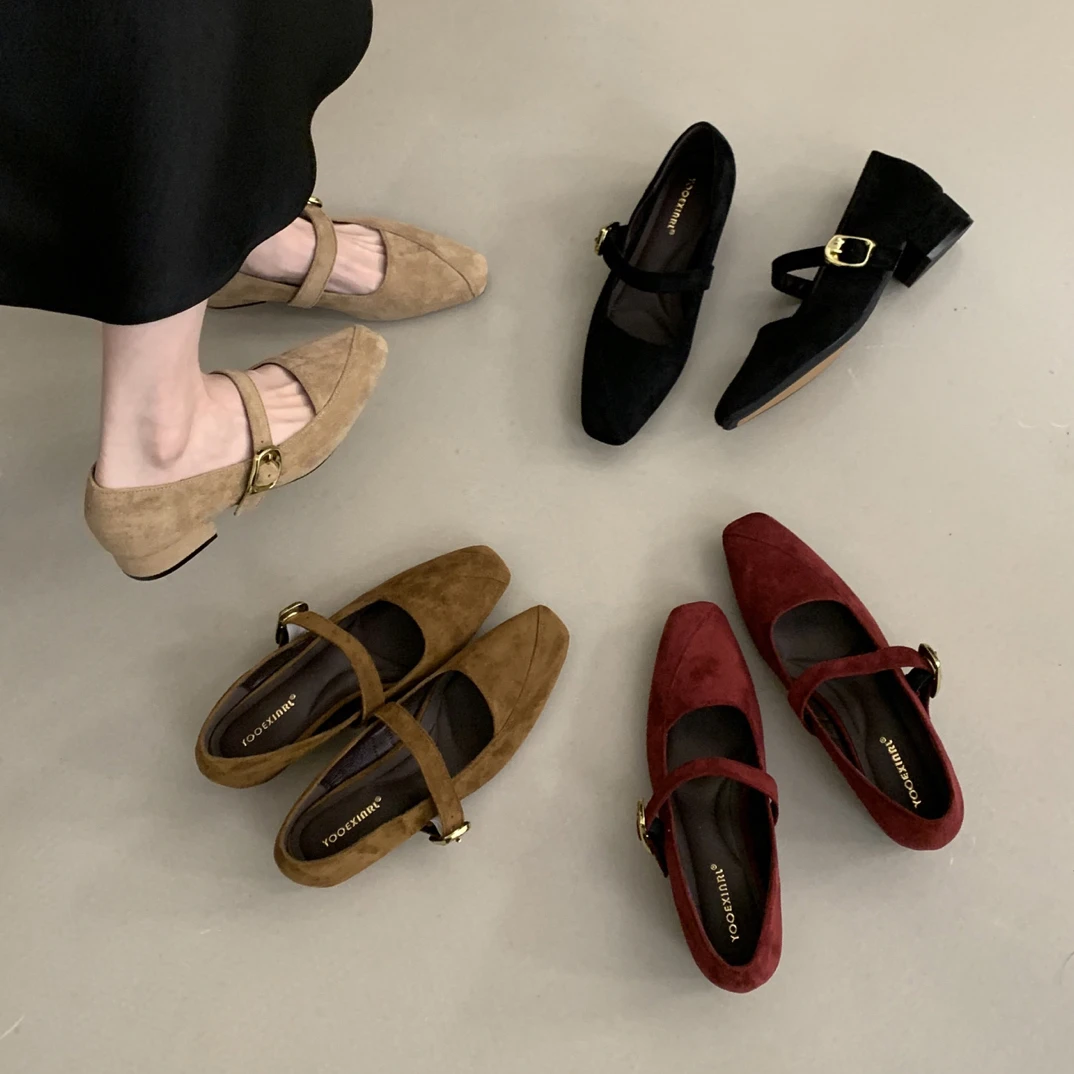 YX-968-12法式复古绒面玛丽珍单鞋2025年新款气质粗跟通勤女鞋