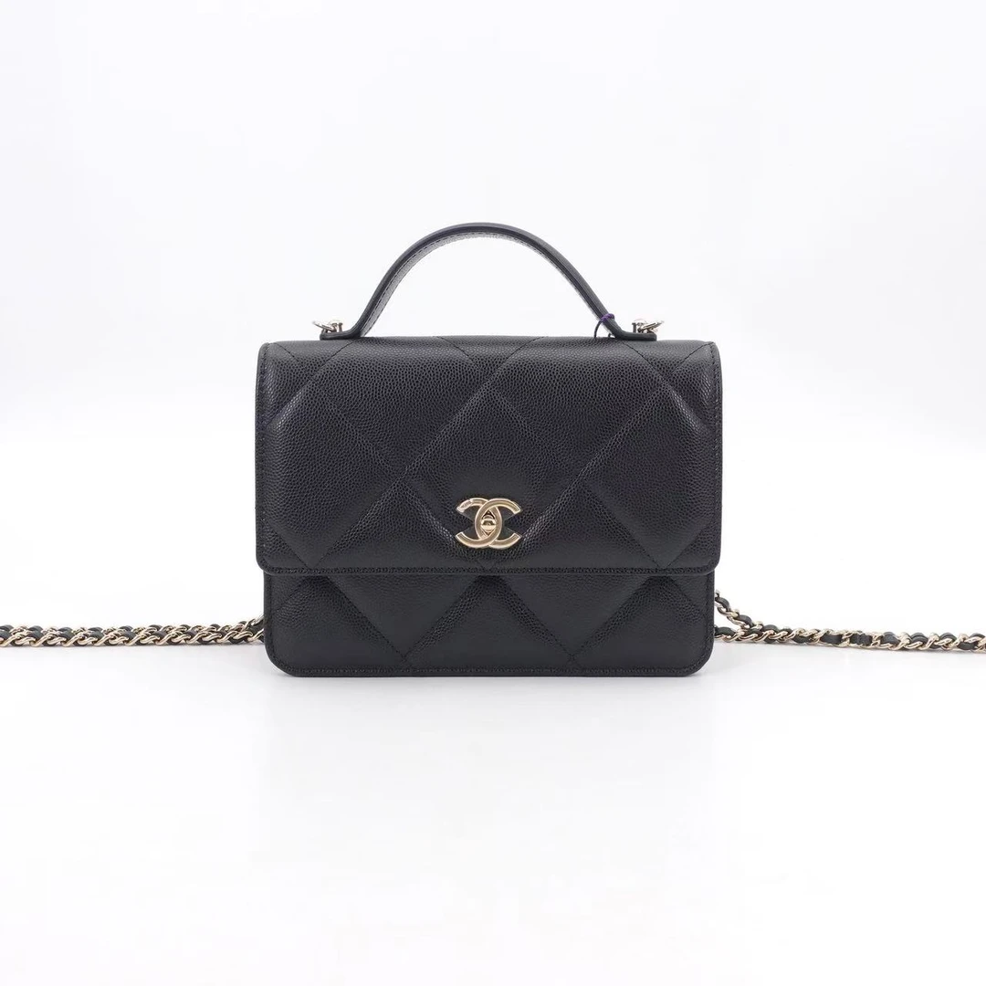 99新 Chanel/香奈儿 25k双肩包书包黑金荔枝牛皮芯片款/81968633