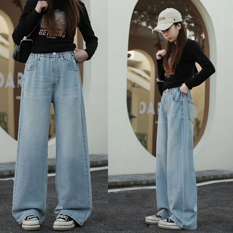 女童牛仔裤中大童2025新款洋气休闲直筒裤女孩春夏百搭韩版长裤潮