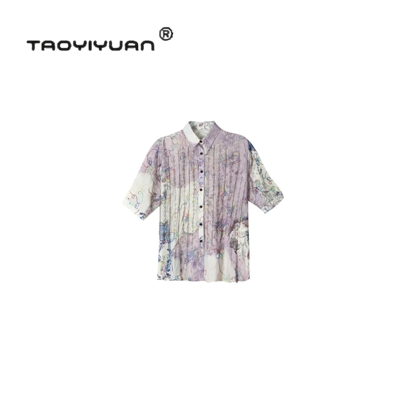 【高奢出口转内销】奢品短袖闪钻透气印花高品质衬衣女装夏天薄款