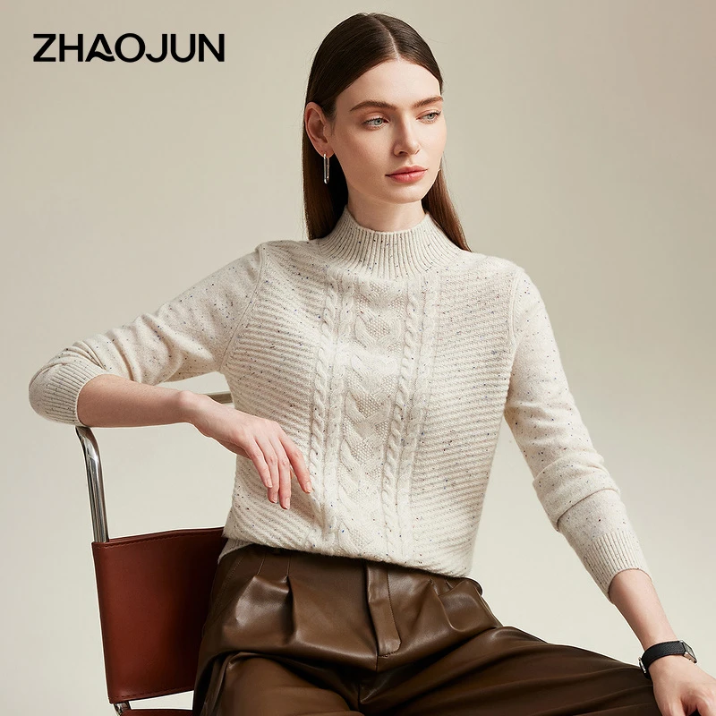 zhaojun/兆君24秋冬新款半高领纯色加厚绞花女式羊绒衫ZSS4044