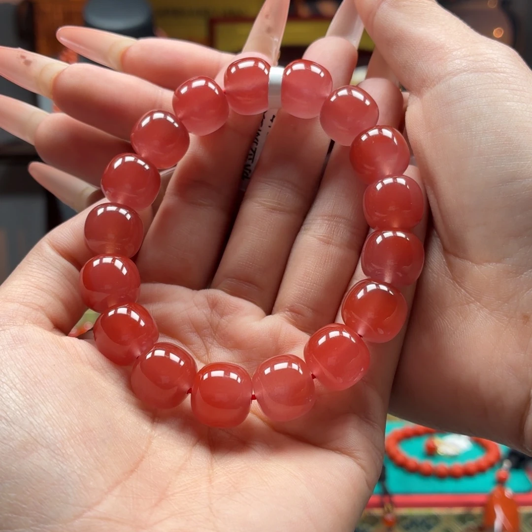 南红玛瑙未镶嵌手串原矿保山南红大黑洞水红手串卡12.9