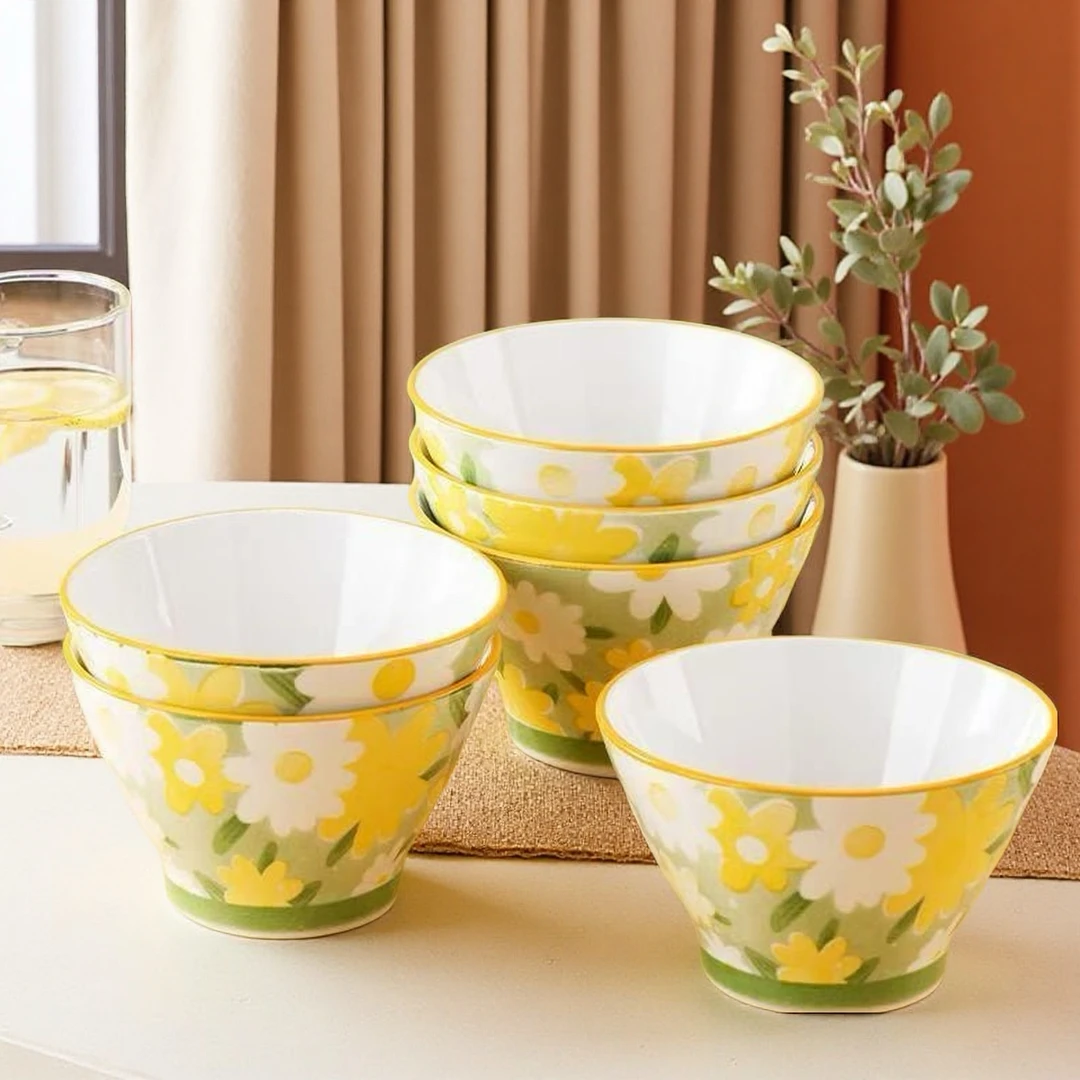 清新小雏菊风格5英寸釉下彩陶瓷斗笠碗瓷碗吃饭碗米饭碗家用餐具