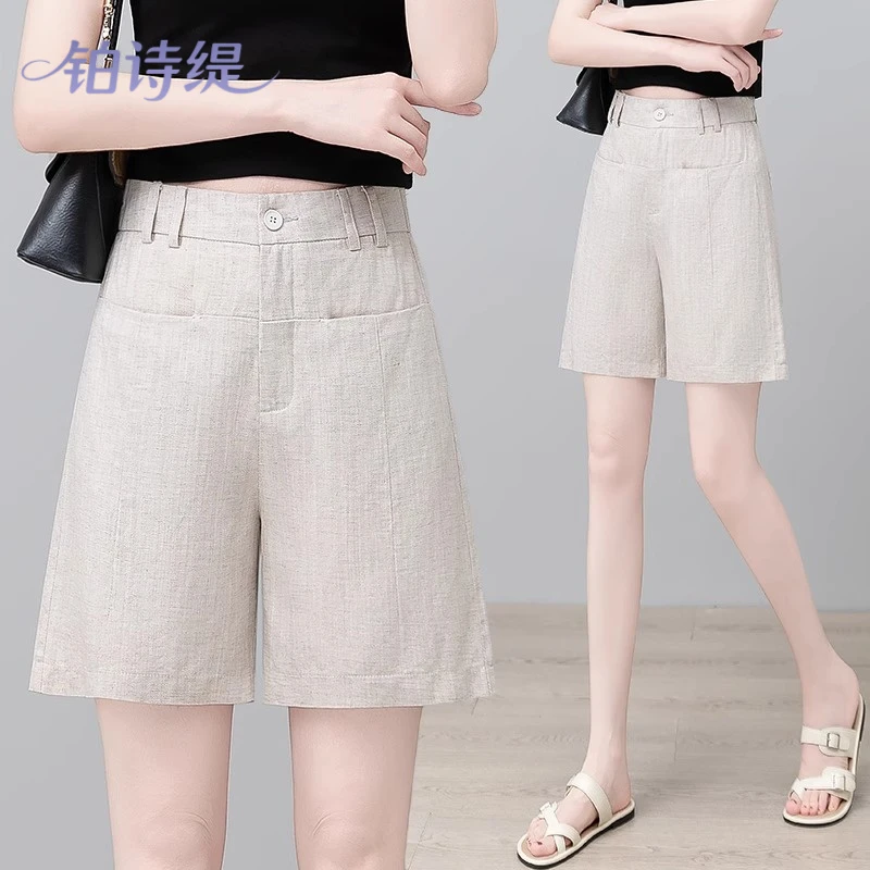五分亚麻短裤女夏季薄款2025新款原麻色外穿天丝麻料休闲阔腿裤子