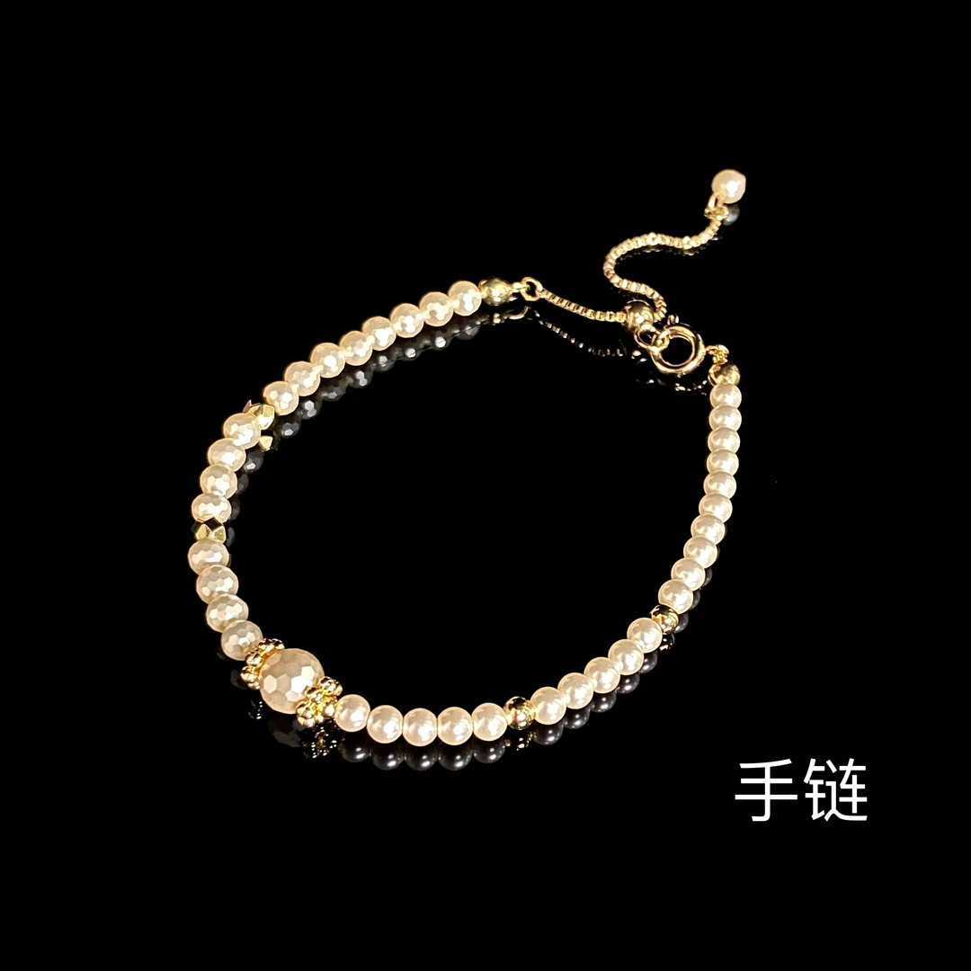 铜合金仿珍珠手链 镀K金 奶油碎珠珠 精致手链S859