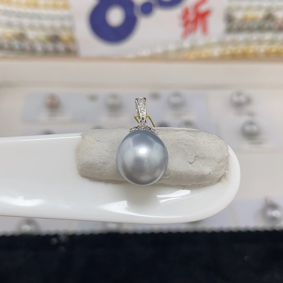 未镶嵌11-12铂金灰裸珠海水珍珠