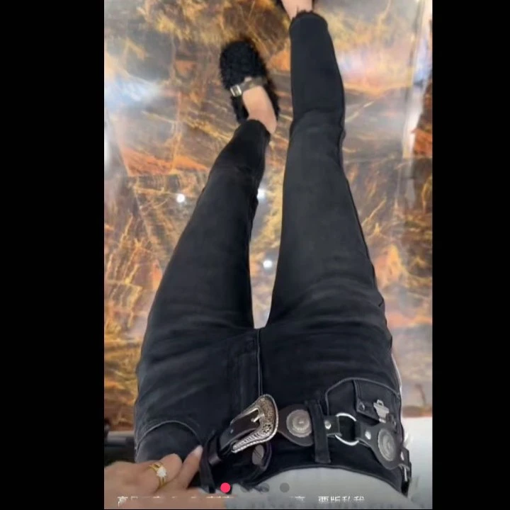 黑灰色高腰弹力九分小脚牛仔裤女百搭显瘦修身高腰裤