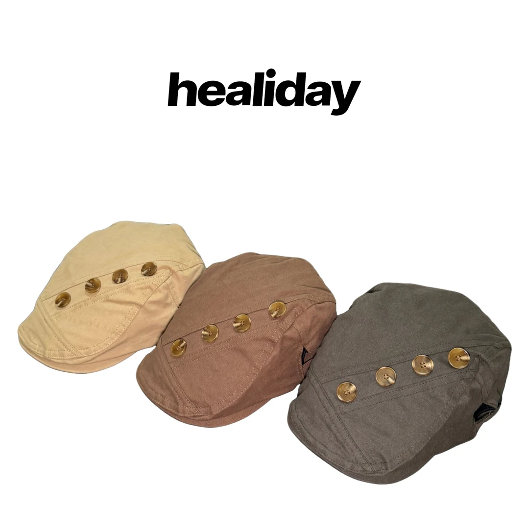 healiday 风衣扣前进帽 不规则手缝纽扣贝雷帽日系复古街头设计感
