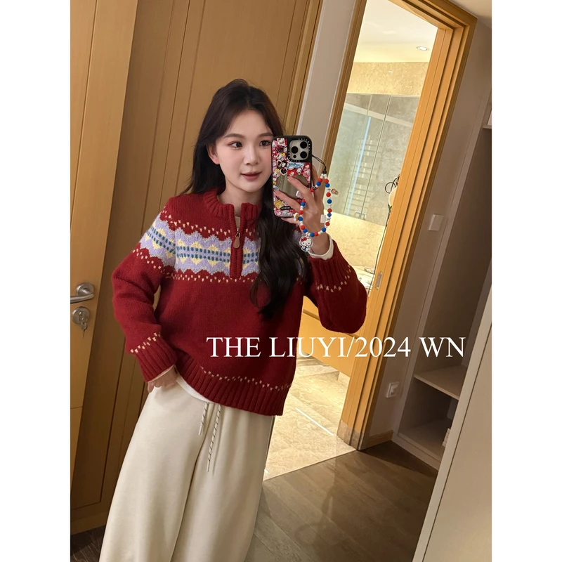 【LIUYI】可颂～冬季圆领半拉链撞色毛衣411226