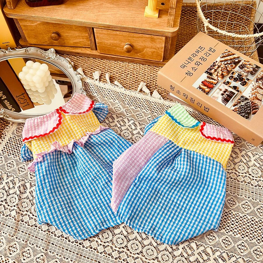 宠物狗狗衣服春秋款薄款泰迪猫咪比熊撞色幼犬撞色衬衣纽扣新款