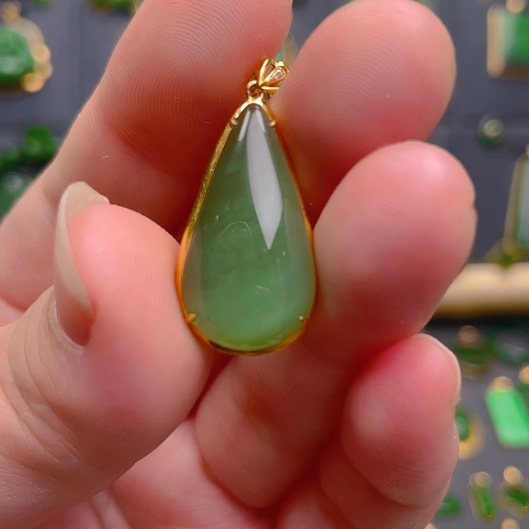 和田玉（碧玉）18K金镶嵌吊坠(不含链)1580