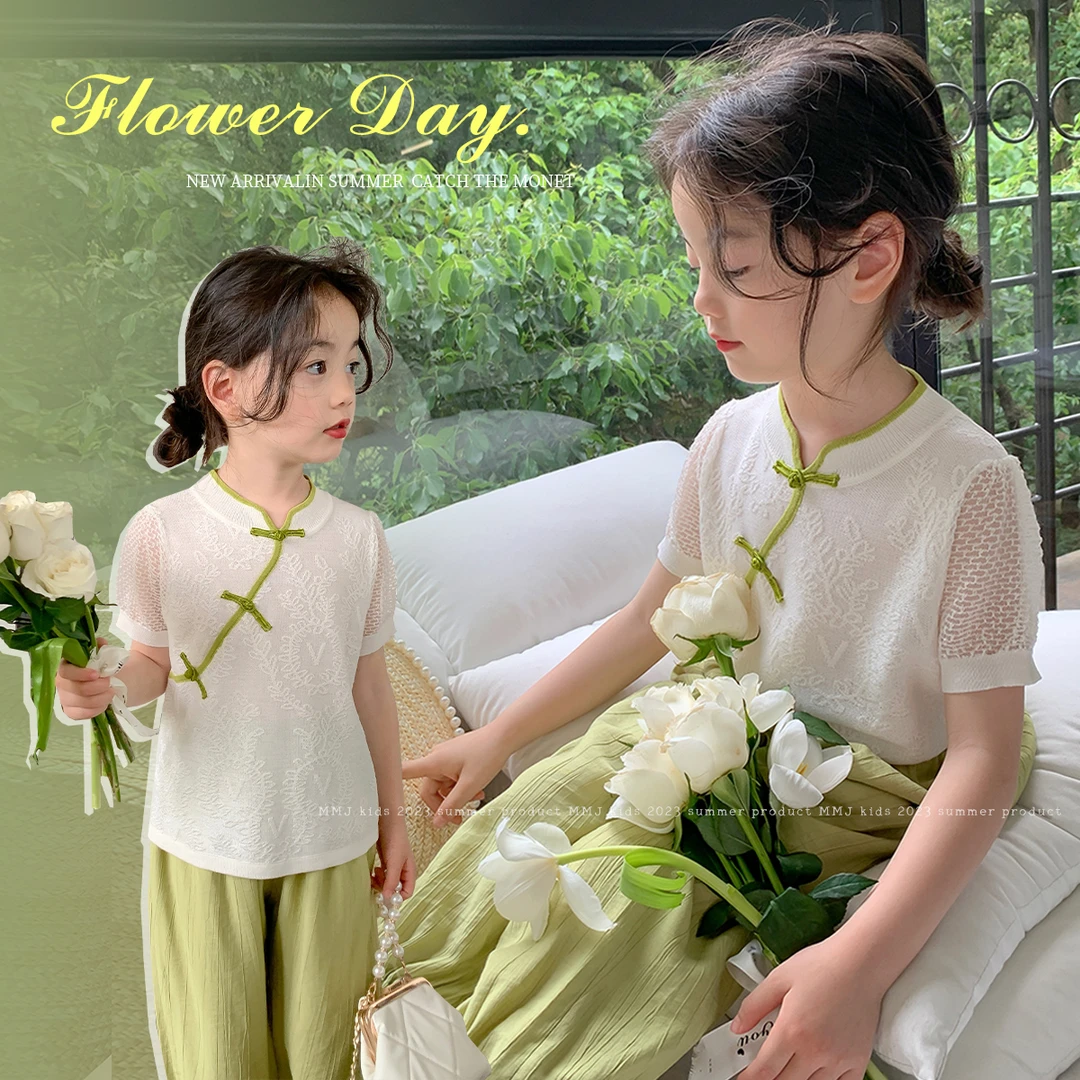 布丁哈鲁【沫家童装-竹风】2023新款夏季女童国风T恤23XT0056