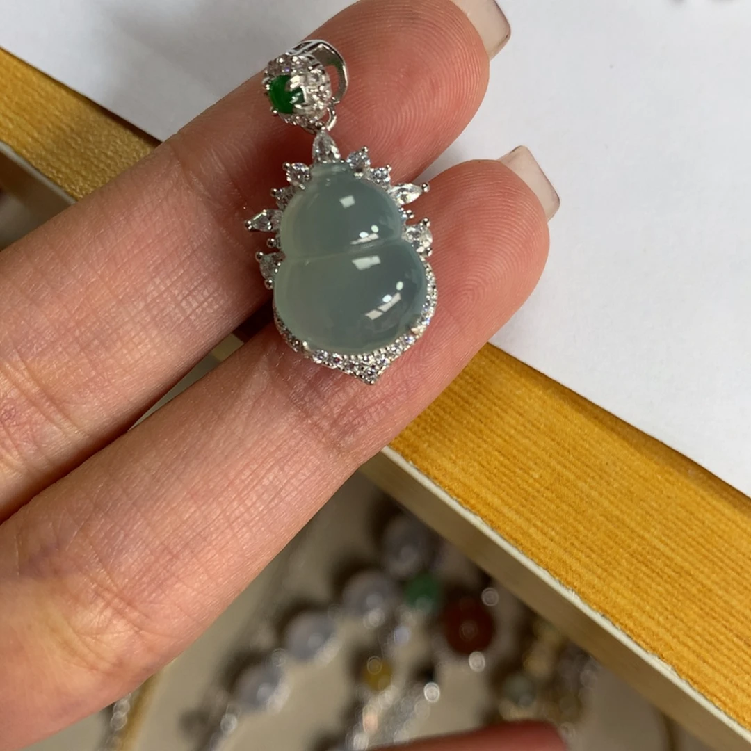 核***王翡翠银S925镶嵌戒指吊坠