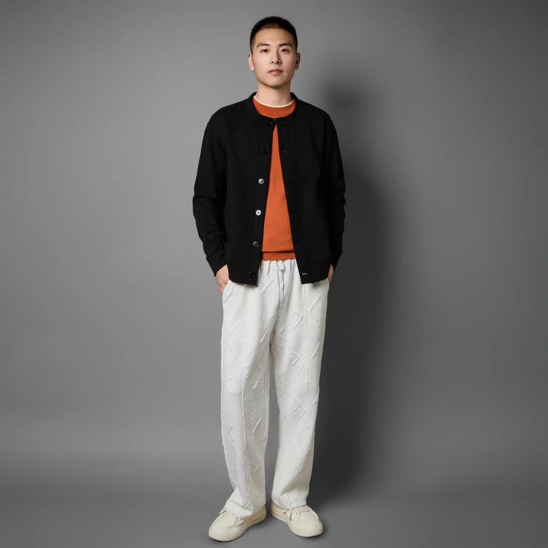 秋季新款加绒简约男士针织开衫时尚潮流休闲拼料百搭圆领外套