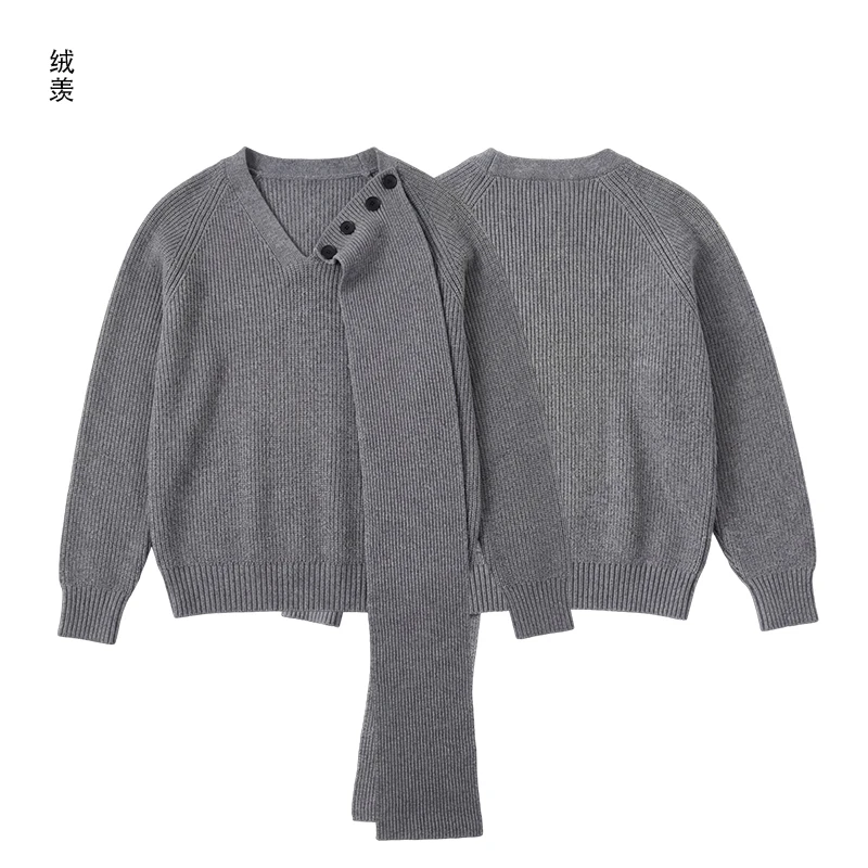 秋冬潮牌设计韩系高领长袖宽松围脖针织衫慵懒风休闲百搭毛衣