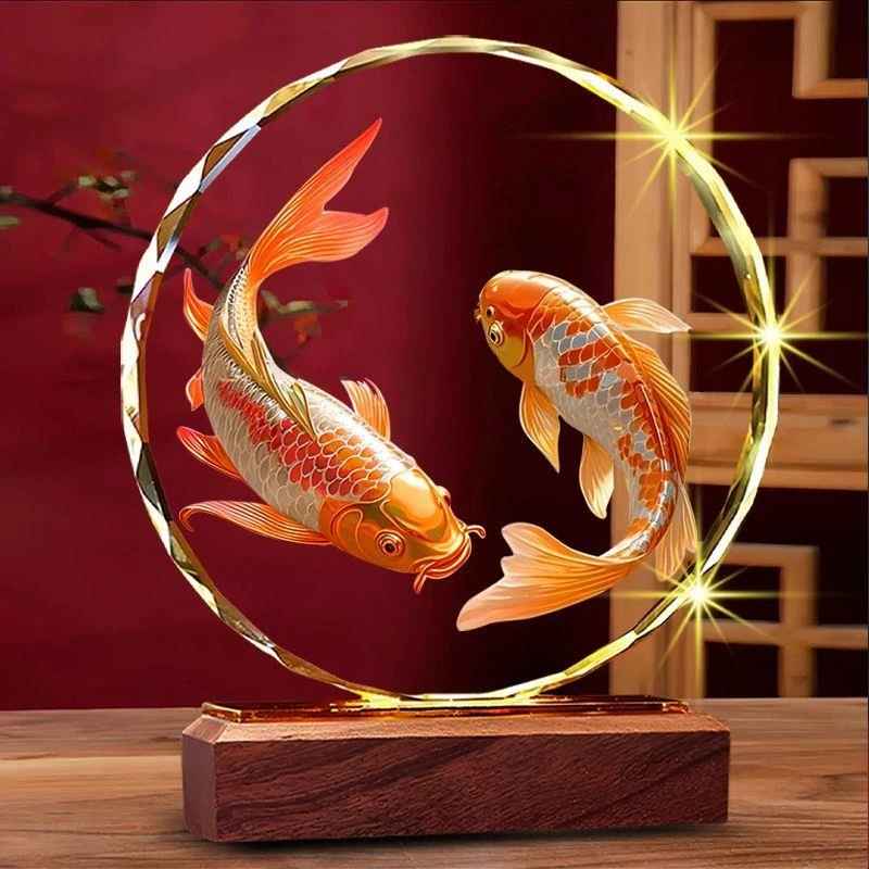 锦鲤水晶摆件高档家居装饰创意桌面高级感客厅乔迁送礼工艺品摆台