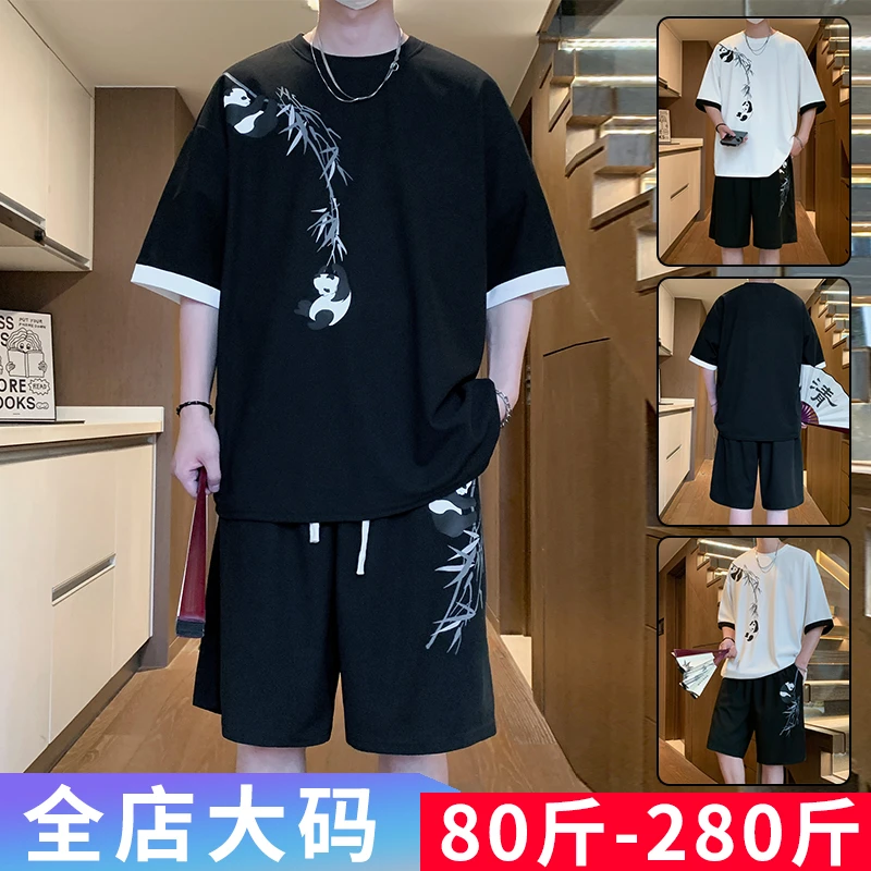 男士夏季套装国潮短袖短裤两件套时尚休闲宽松大码运动服一套夏装