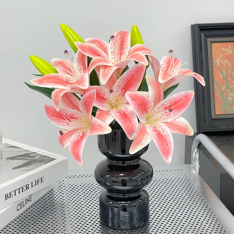 百合假花仿真花客厅茶几餐桌面摆设花束室内房间装饰花艺摆设干花