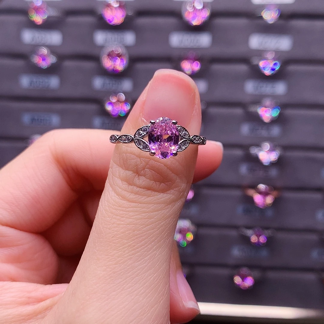 S***r碧玺银S925镶嵌戒指粉色