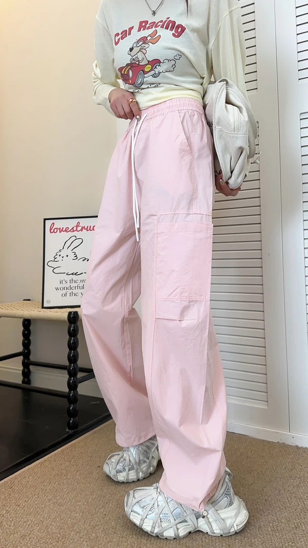 0470【夏季新款】大口袋纯色休闲裤脚抽绳两穿工装裤（1919）