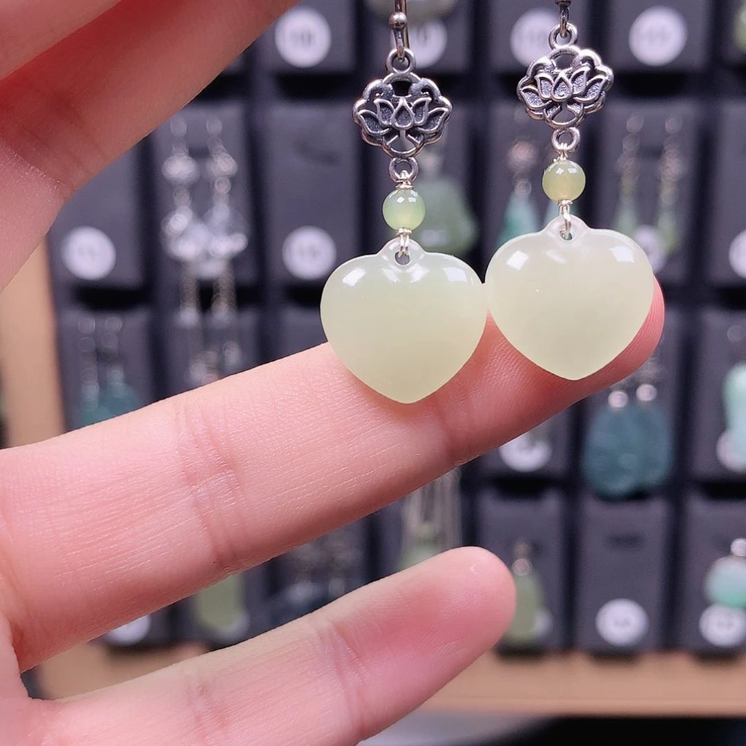 和田玉银S925镶嵌耳饰