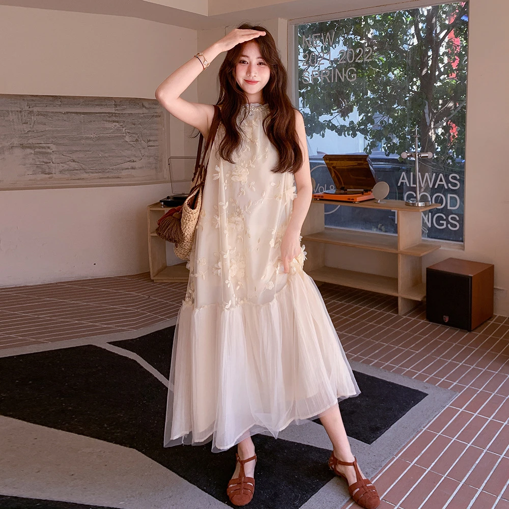 裙子仙气长裙显瘦吊带裙蕾丝刺绣背心居家2025茶服新款风长款裙