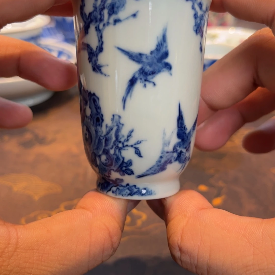 青花花鸟闻香杯一只