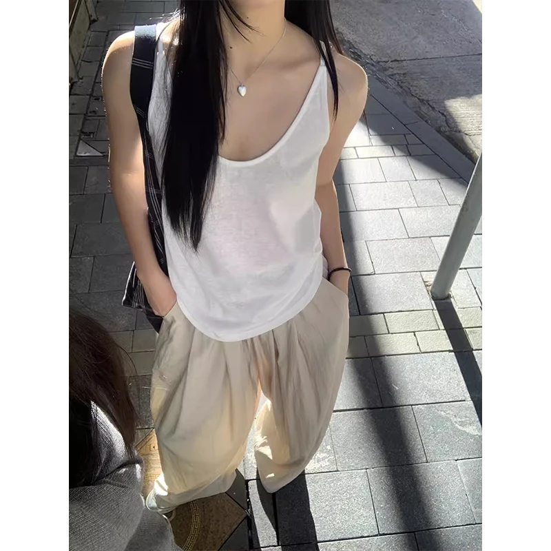 【HRG】夏季基础宽松U领设计无袖慵懒风ins通勤背心241V0787