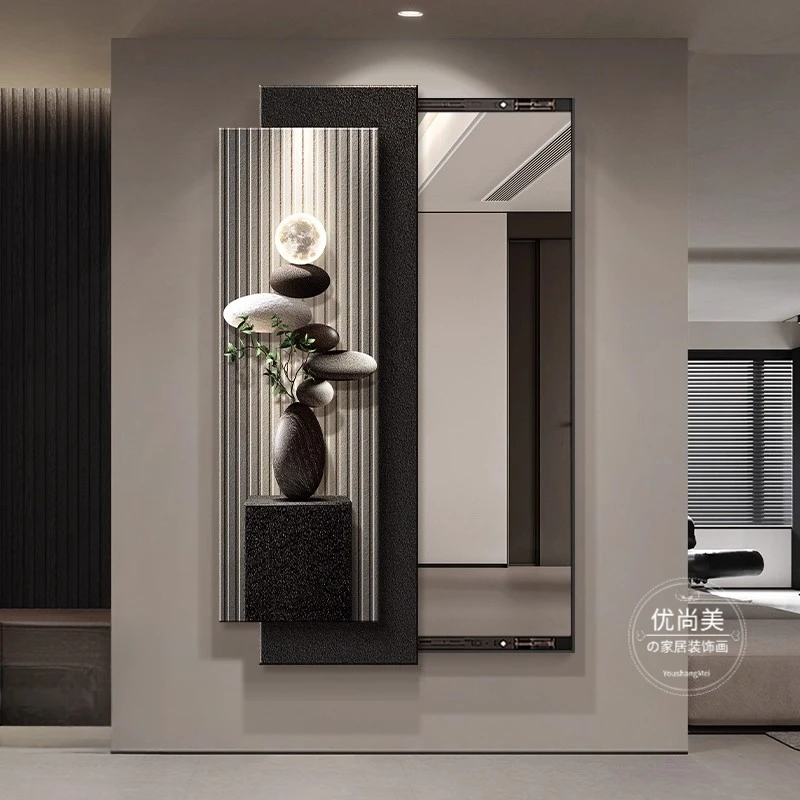 高级感推拉隐藏式全身镜装饰画现代轻奢暗藏式穿衣镜试衣镜子挂画