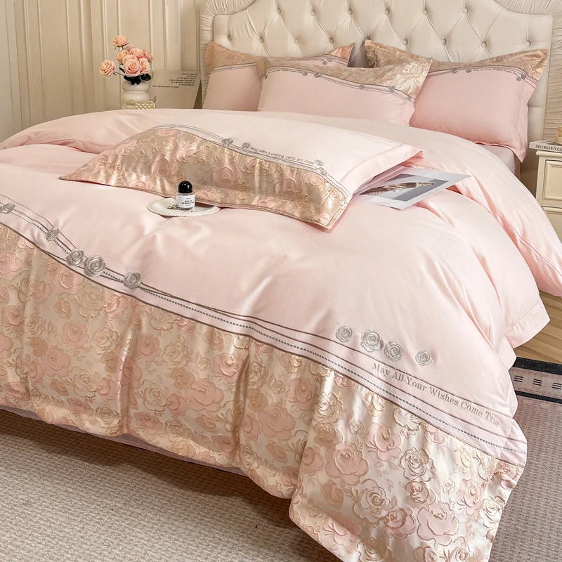 水星高端适用家纺家纺全棉四件套立体浮雕被套轻奢高级感100%纯棉