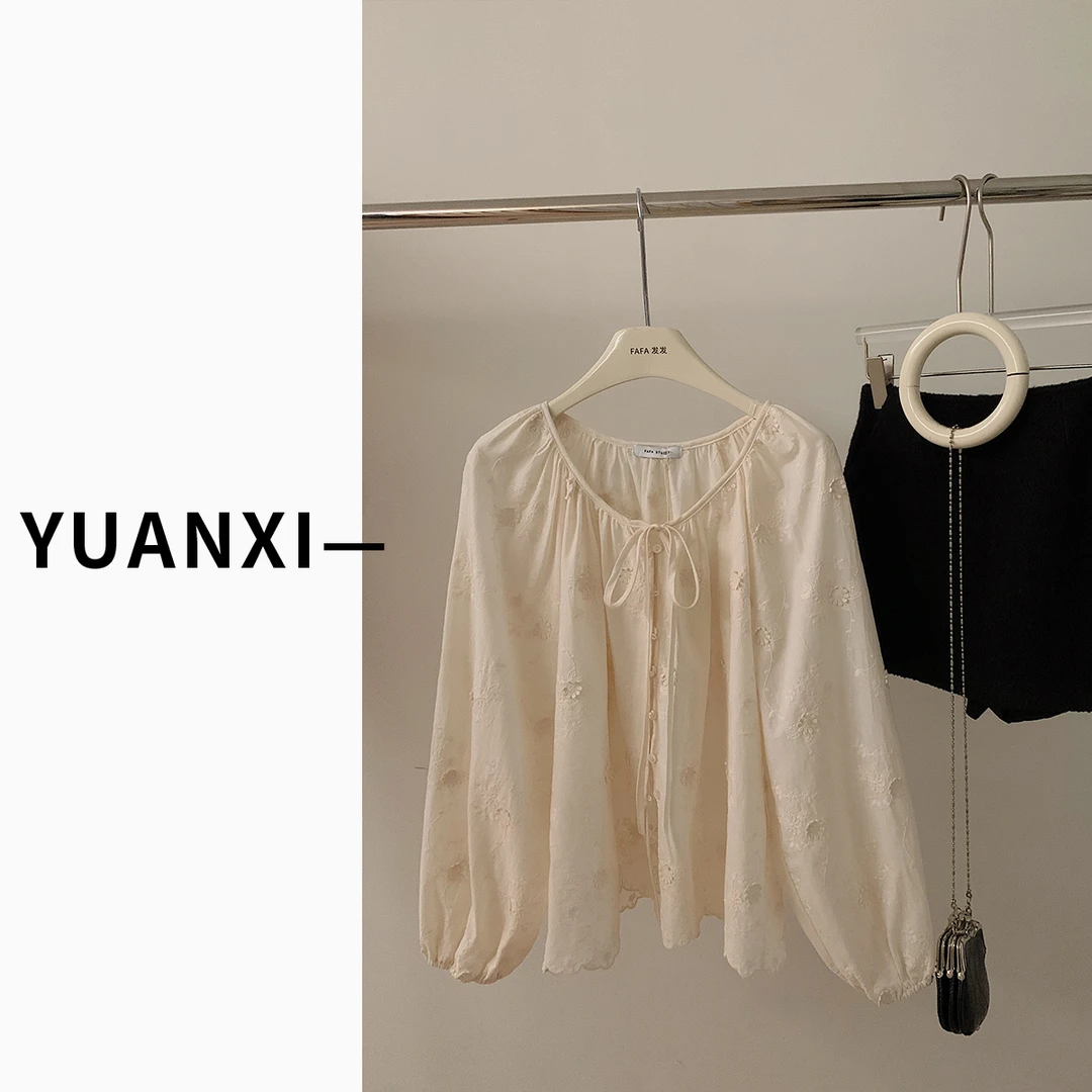 【YUAN.XI】F342 法式韩系重工刺绣立体花朵衬衫女2025年春装新款