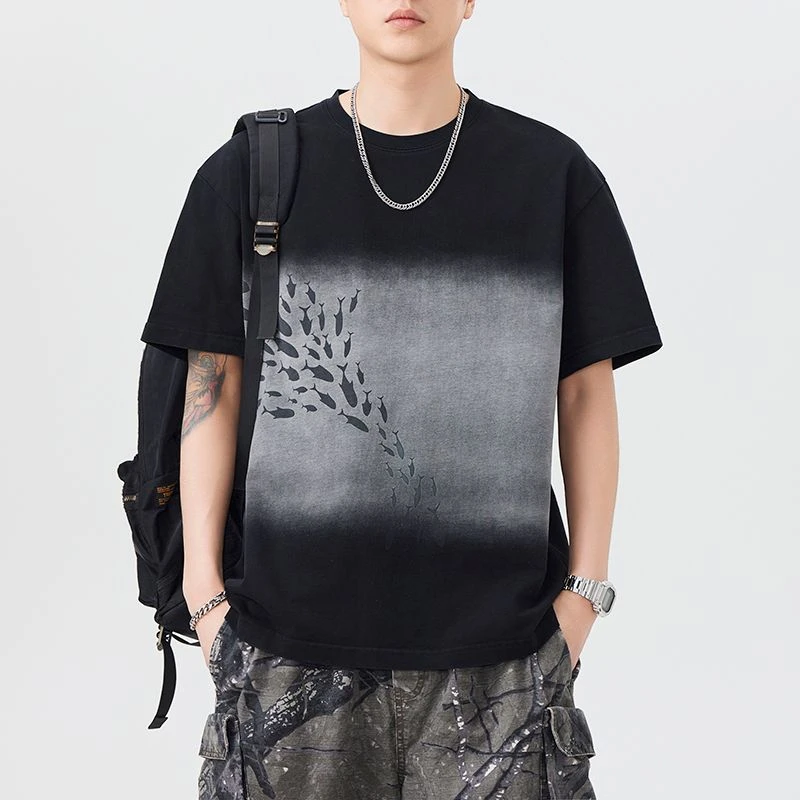 【Z8116】2025年男装夏季潮流韩风做旧纯棉短袖