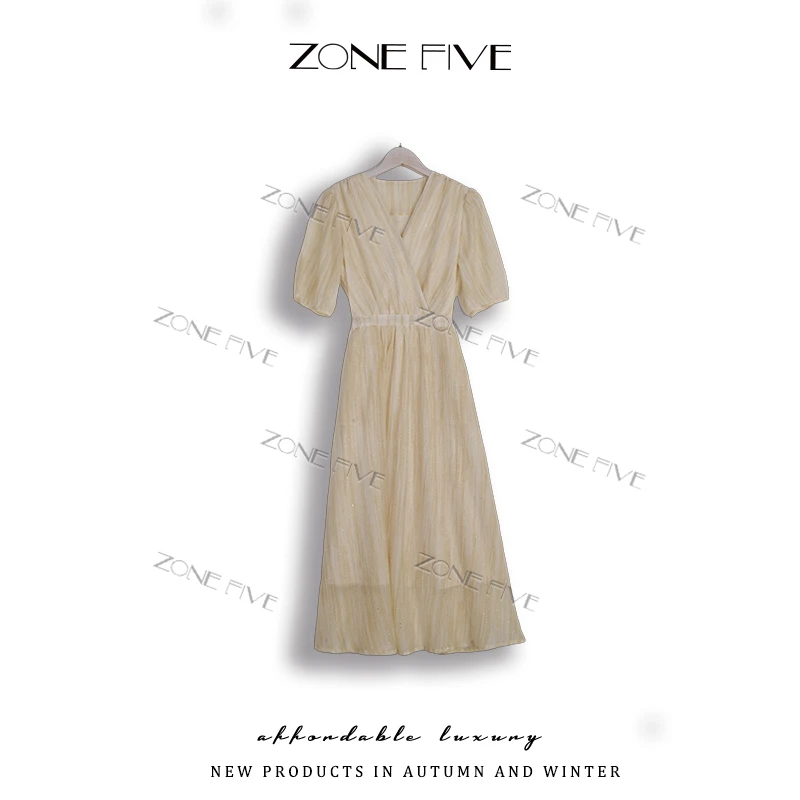 【zonefive】4月28上新  扎染撒银工艺V领透气亲肤气质连衣裙
