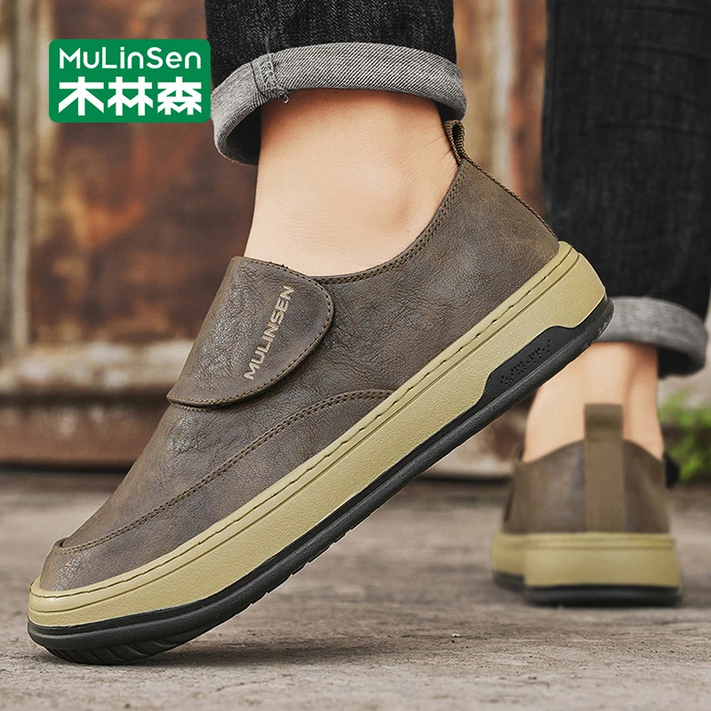 木林森男士皮鞋2025新款秋季休闲开车豆豆鞋厚底耐磨防滑乐福鞋男
