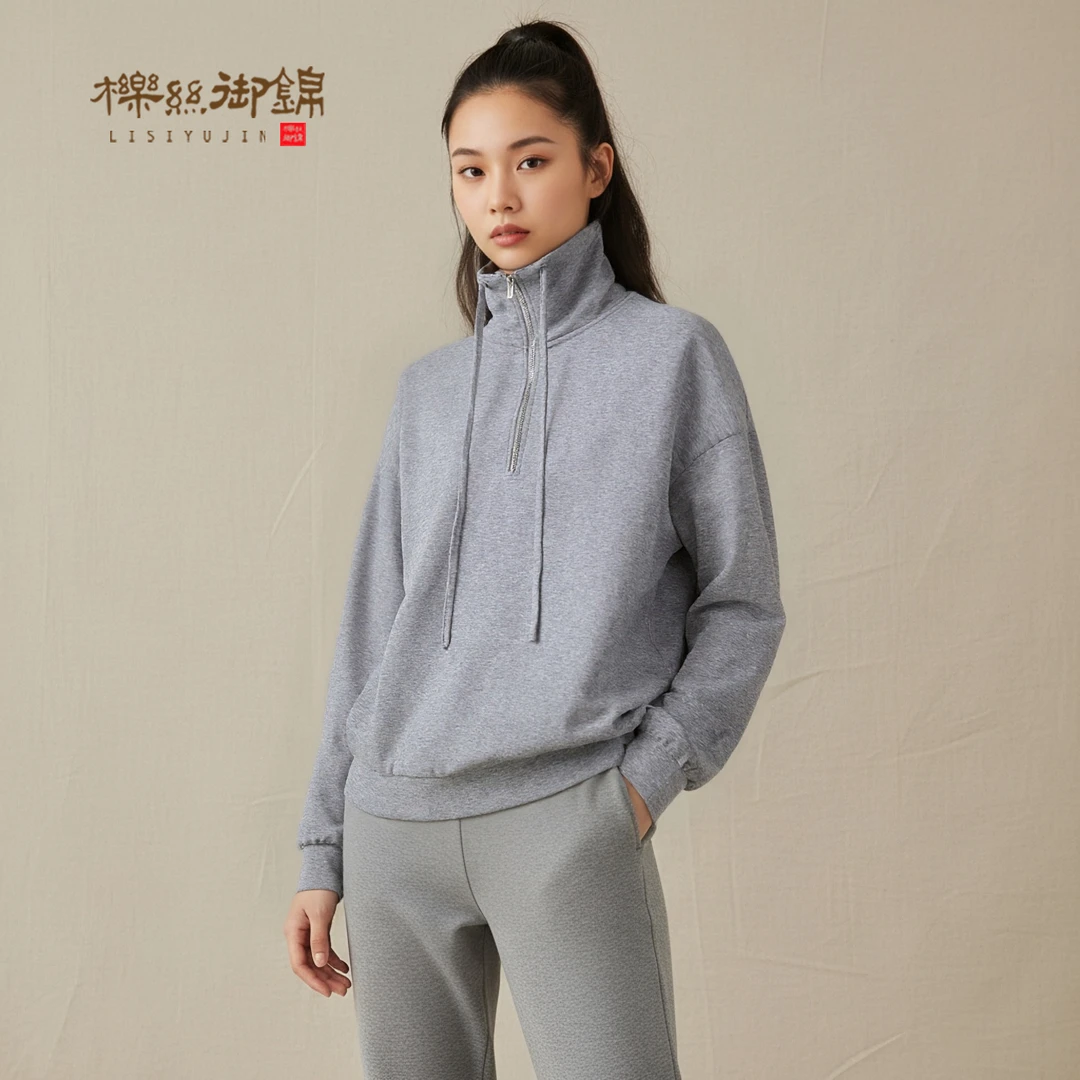 櫟丝御锦柞蚕丝女士加厚卫衣长袖秋季新款时尚休闲百搭L24310