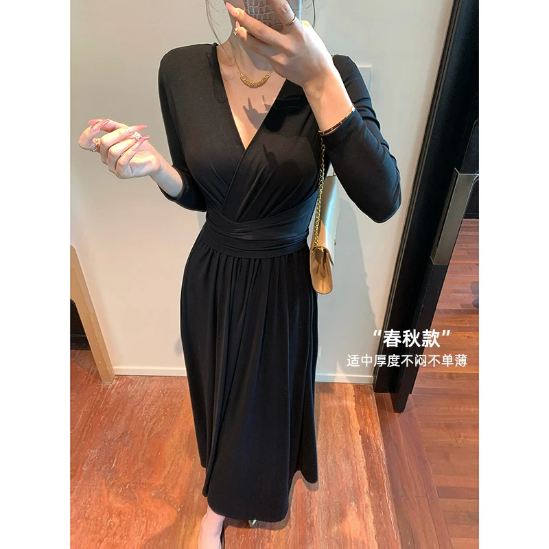 林关关【优雅时代】法式气质女主V领绑带连衣裙收腰显瘦名媛长裙