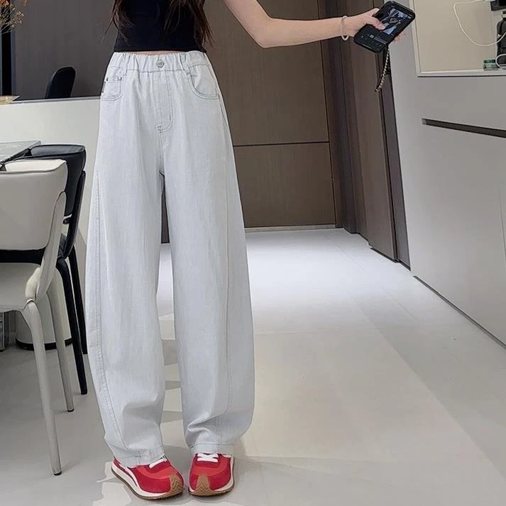 跳跳鱼童装   2025夏季薄款时尚高腰显瘦宽松白色牛仔裤279070