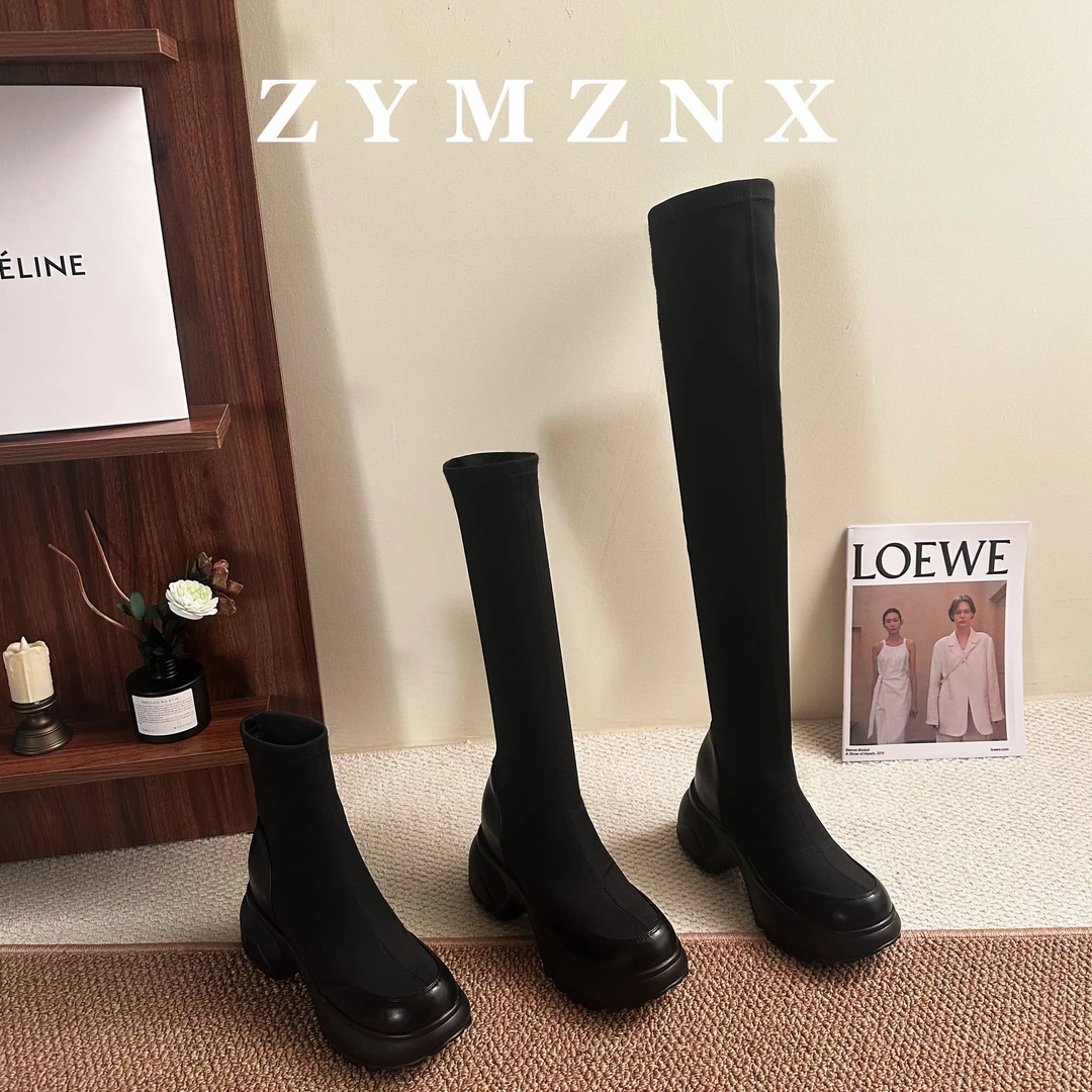 漫画腿【平增高10cm】强压力巨显瘦弹力靴瘦瘦靴短靴中靴长筒P089