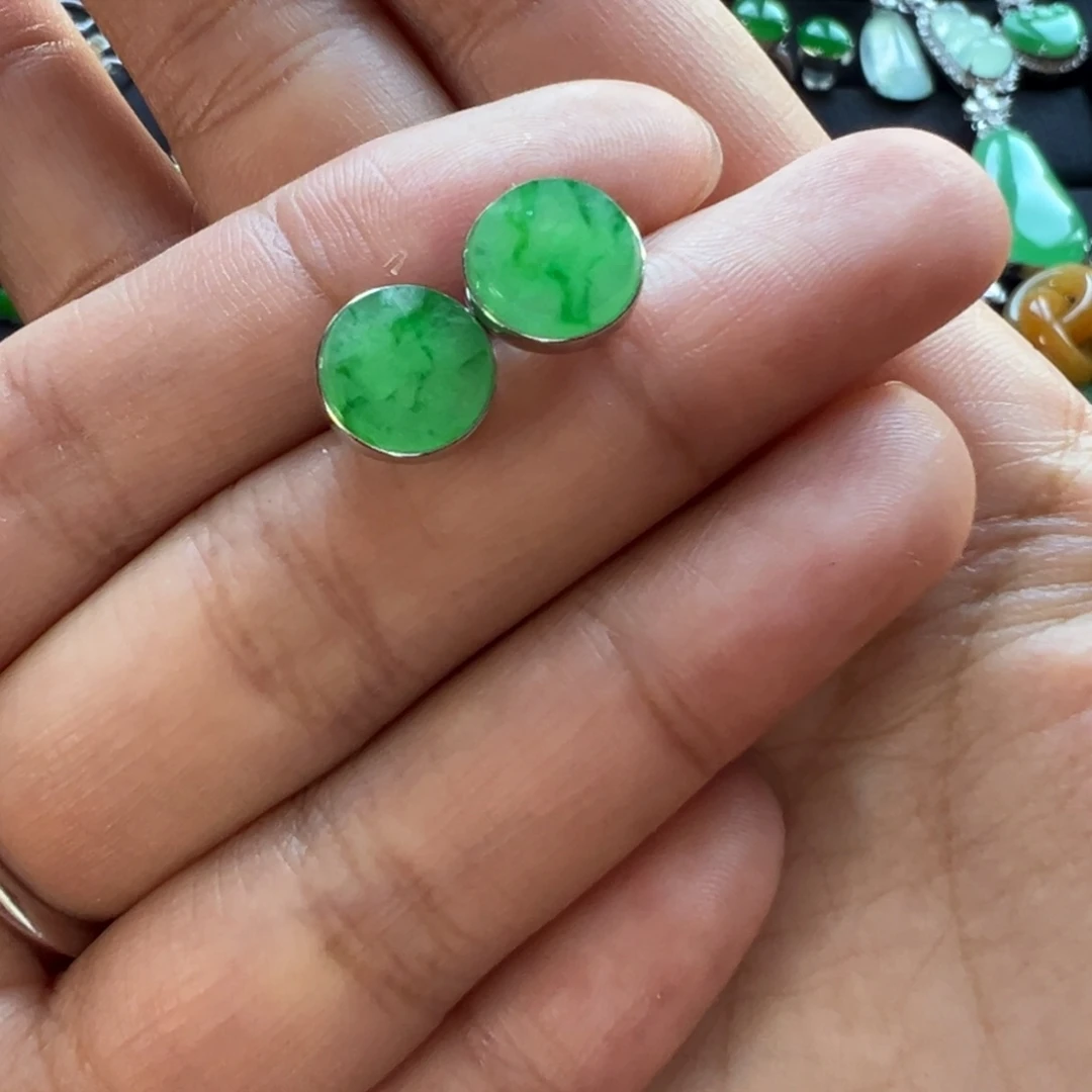 翡翠耳饰18K金镶嵌翡翠