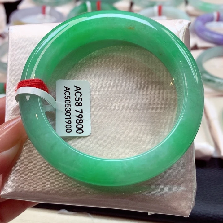 未镶嵌手镯翡翠58圈宽版轮胎果阳绿（13号）