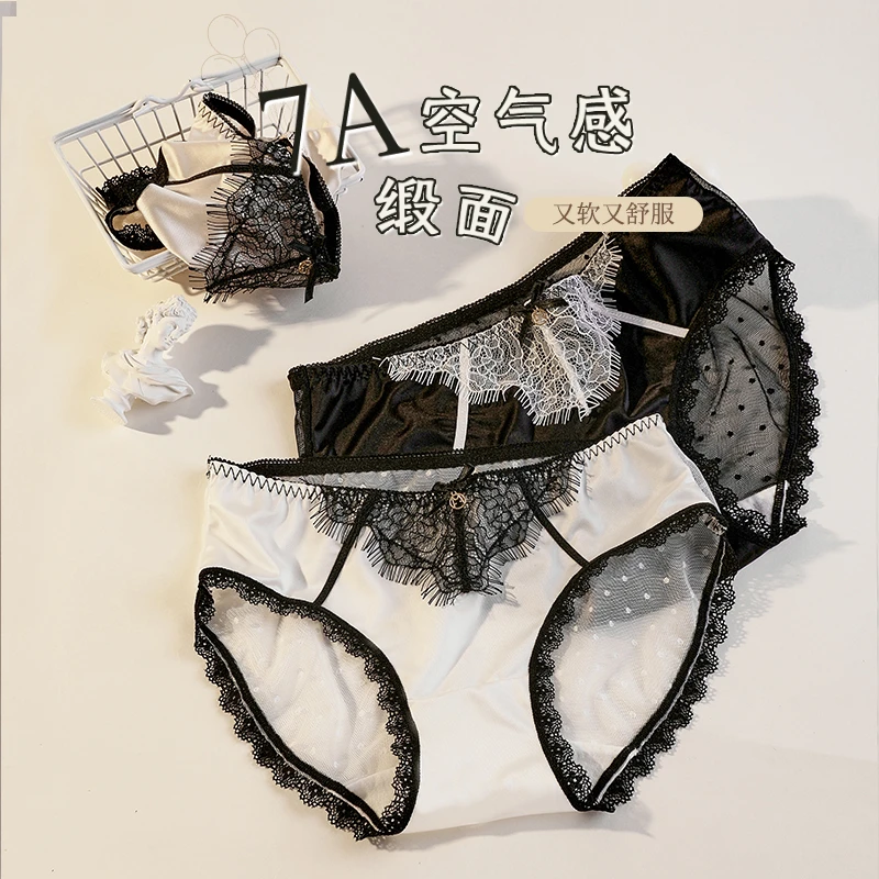 七色纺法式纯欲风热销 蕾丝内裤女士法式缎面透气舒适复古三角裤