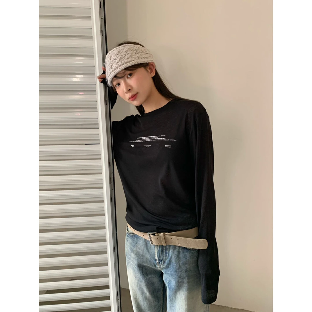 L-505325#韩系简约百搭字母印花长袖T恤